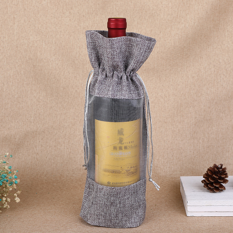 Jute Bag Packaging - 1 adet taklit jüt şarap şişesi